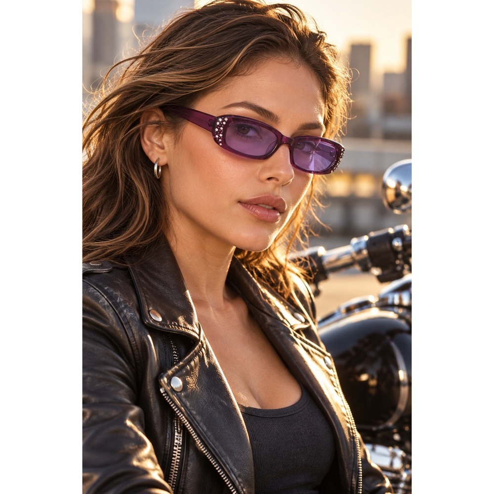 Harley Davidson HDS459 Purple Rhinestone Sunglasses Y2K Biker 52-17-135